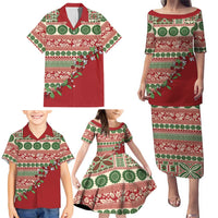 Fiji Marau na Kerisimasi Family Matching Puletasi and Hawaiian Shirt Red Tagimoucia Tapa Masi Tribal LT9 - Polynesian Pride