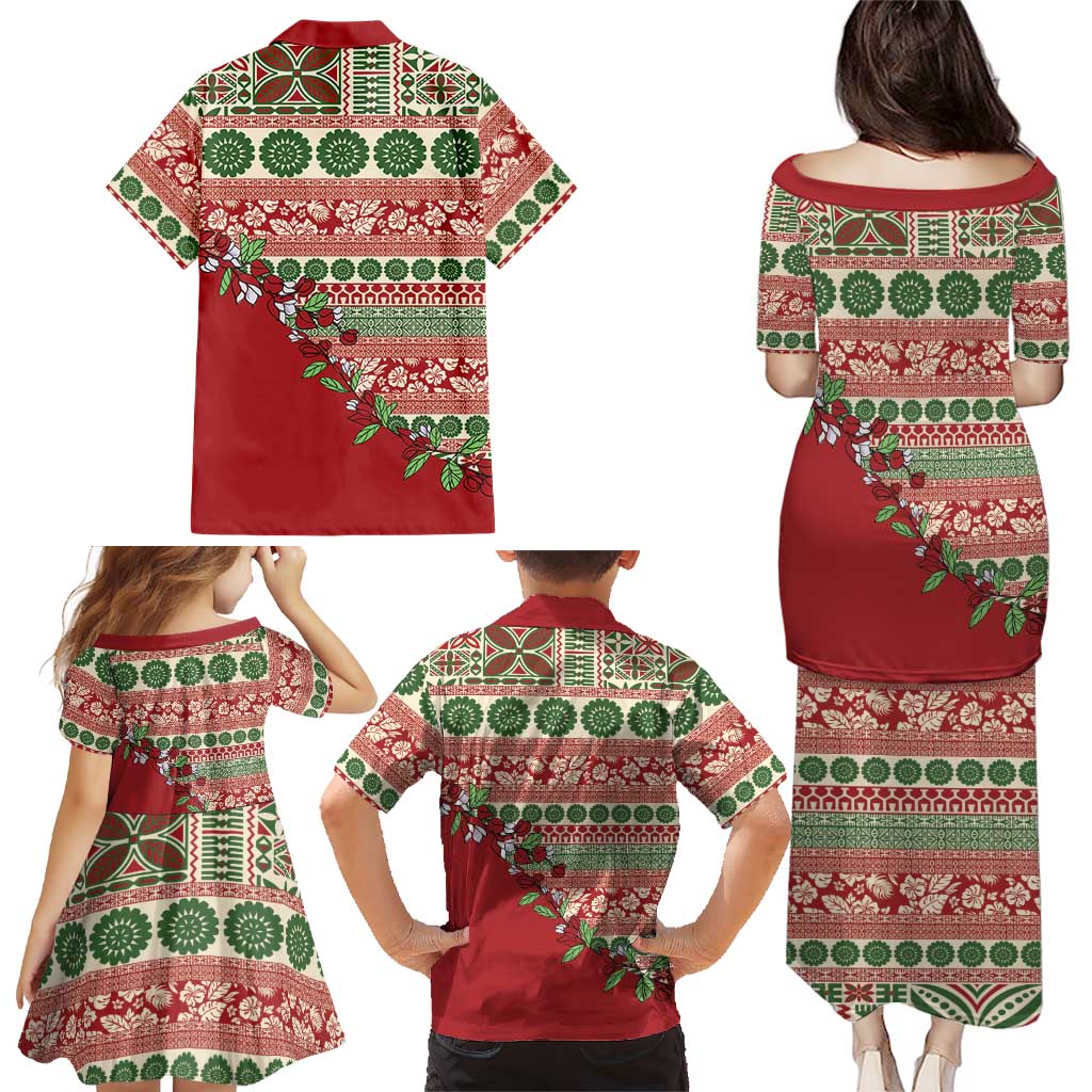 Fiji Marau na Kerisimasi Family Matching Puletasi and Hawaiian Shirt Red Tagimoucia Tapa Masi Tribal LT9 - Polynesian Pride