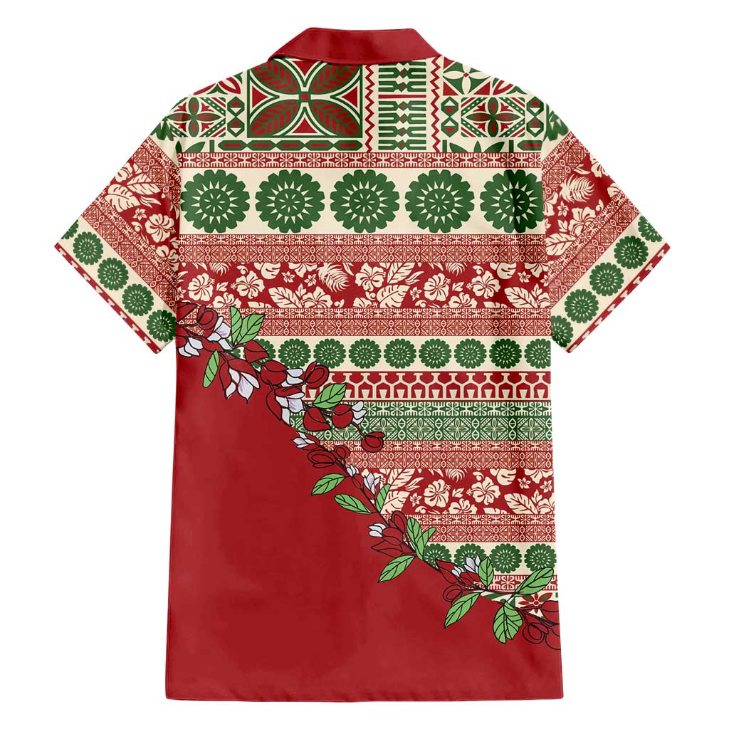 Fiji Marau na Kerisimasi Family Matching Short Sleeve Bodycon Dress and Hawaiian Shirt Red Tagimoucia Tapa Masi Tribal LT9 - Polynesian Pride