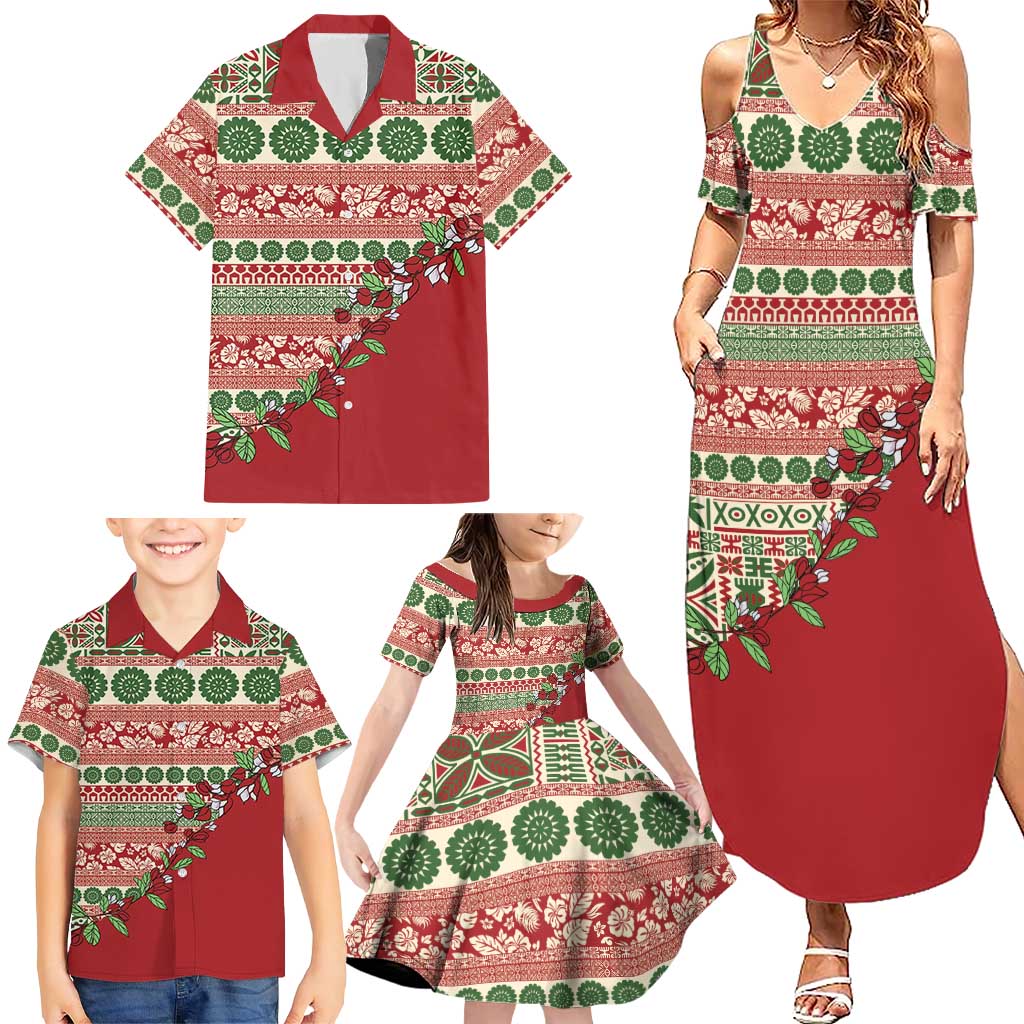 Fiji Marau na Kerisimasi Family Matching Summer Maxi Dress and Hawaiian Shirt Red Tagimoucia Tapa Masi Tribal LT9 - Polynesian Pride