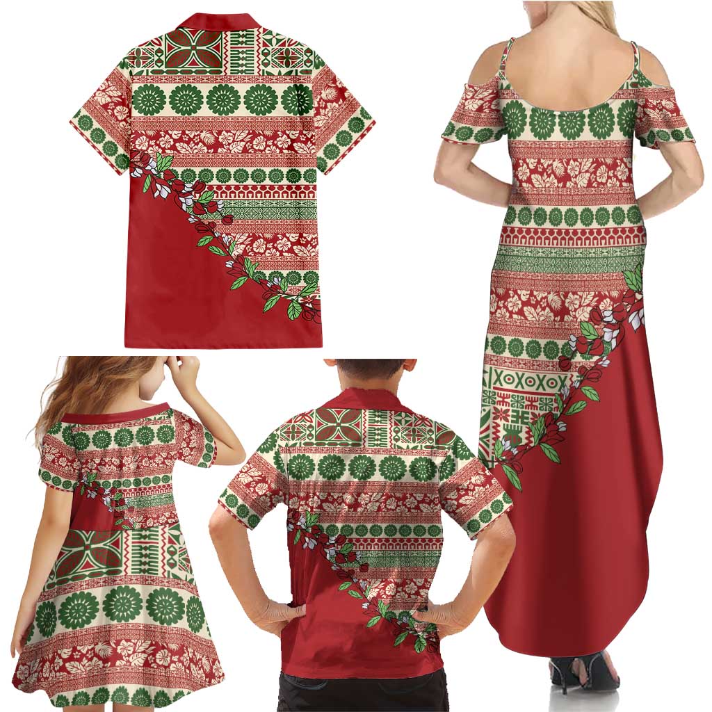 Fiji Marau na Kerisimasi Family Matching Summer Maxi Dress and Hawaiian Shirt Red Tagimoucia Tapa Masi Tribal LT9 - Polynesian Pride