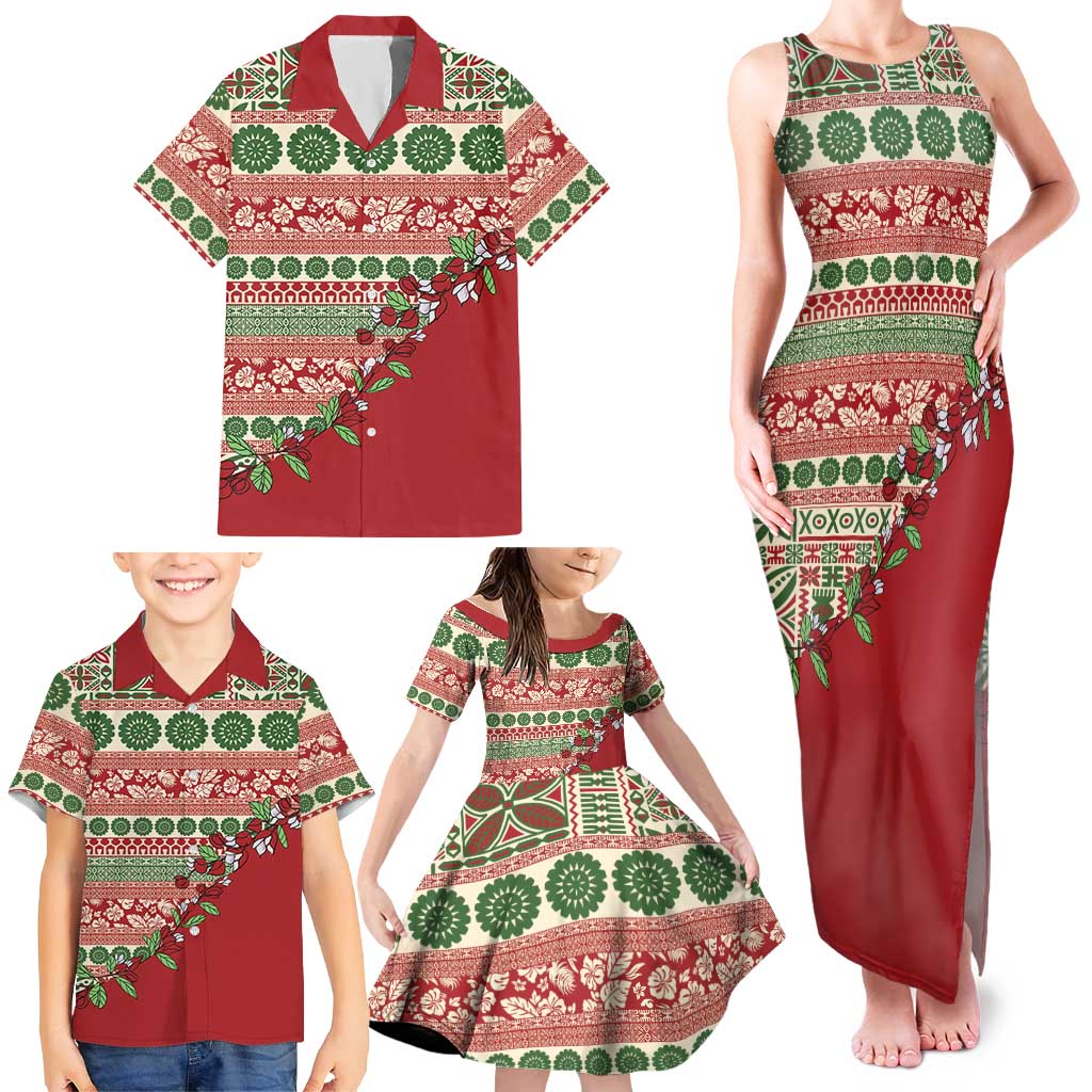 Fiji Marau na Kerisimasi Family Matching Tank Maxi Dress and Hawaiian Shirt Red Tagimoucia Tapa Masi Tribal LT9 - Polynesian Pride