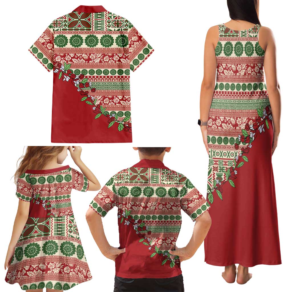 Fiji Marau na Kerisimasi Family Matching Tank Maxi Dress and Hawaiian Shirt Red Tagimoucia Tapa Masi Tribal LT9 - Polynesian Pride