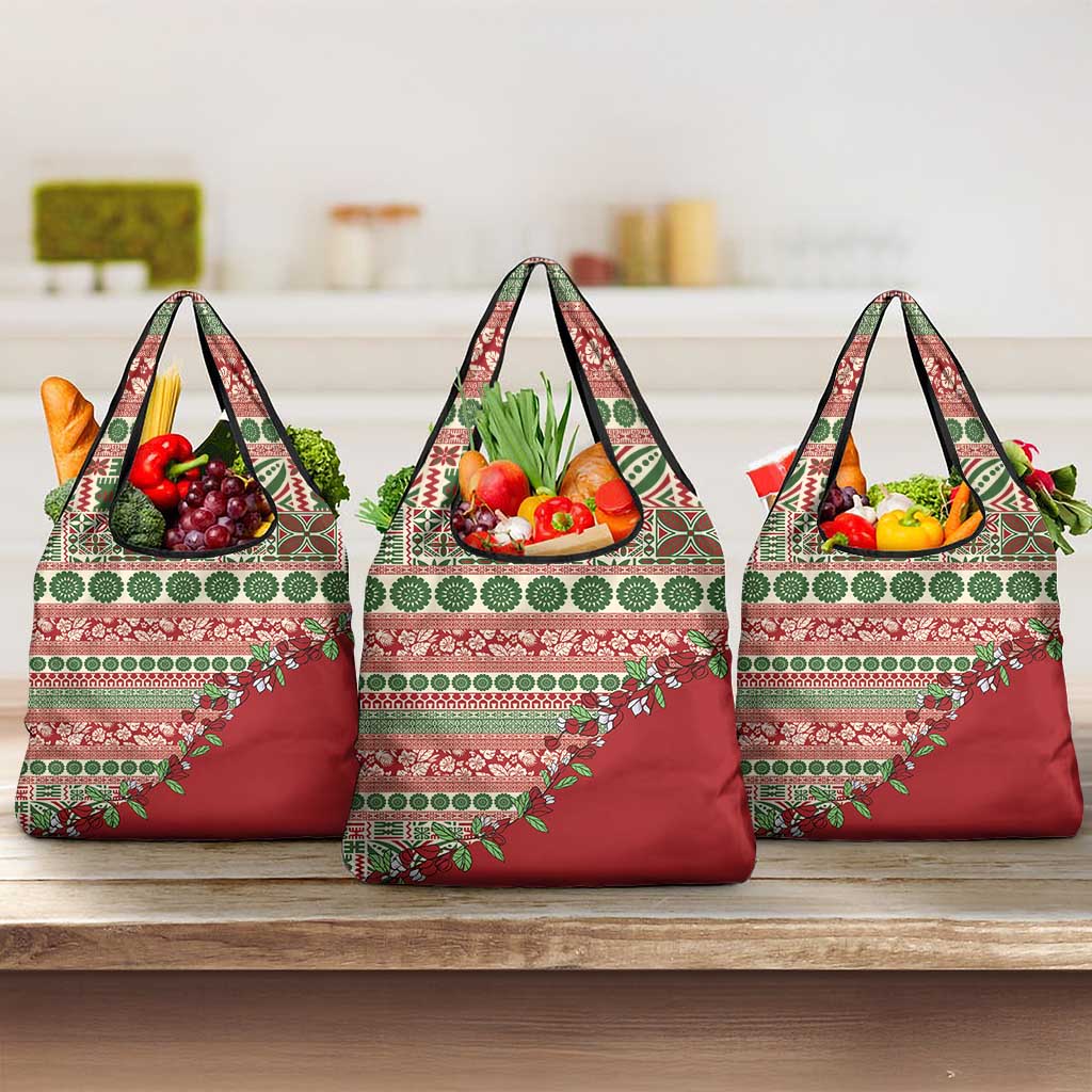 Fiji Marau na Kerisimasi Grocery Bag Red Tagimoucia Tapa Masi Tribal LT9 3-pack One Size Red - Polynesian Pride