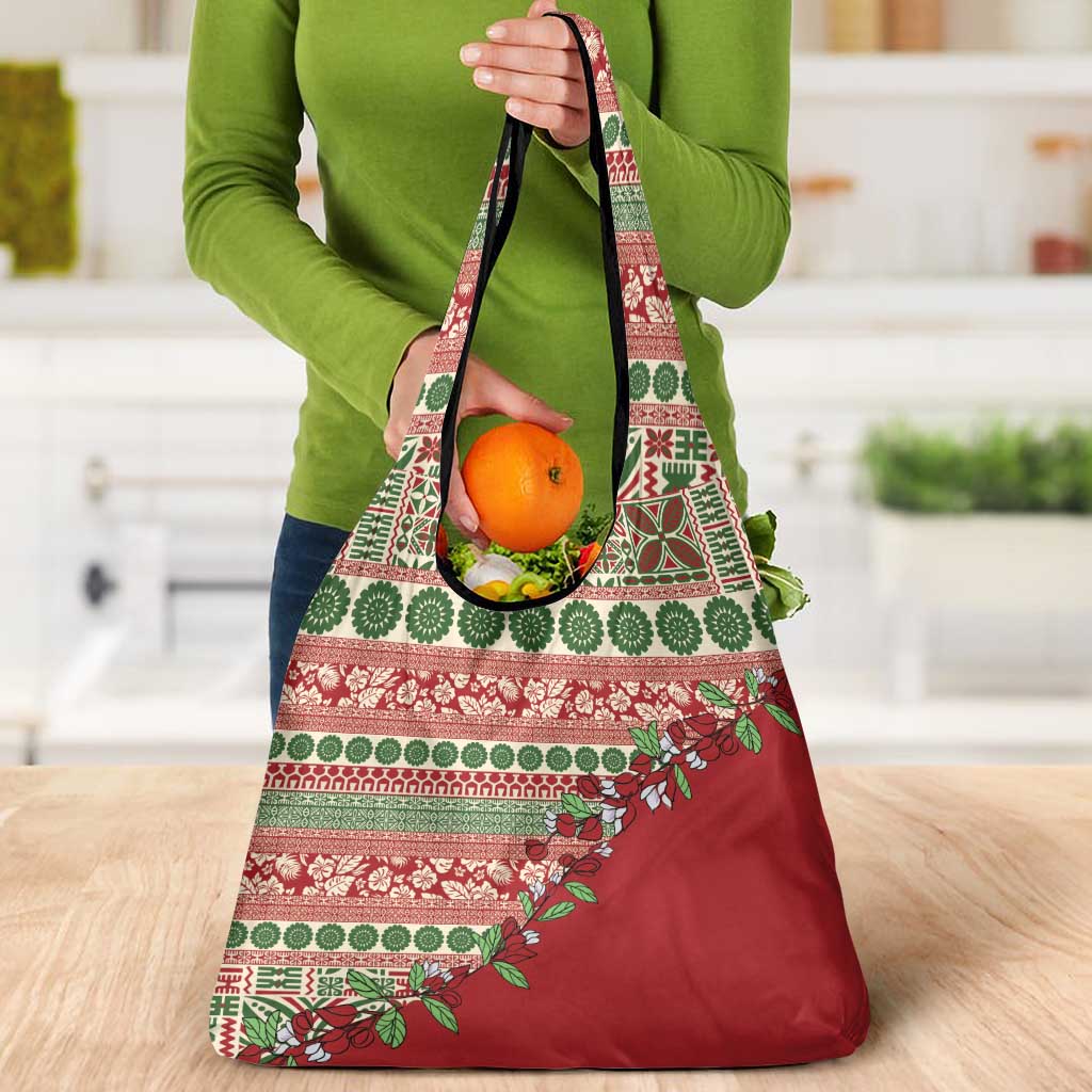 Fiji Marau na Kerisimasi Grocery Bag Red Tagimoucia Tapa Masi Tribal LT9 - Polynesian Pride