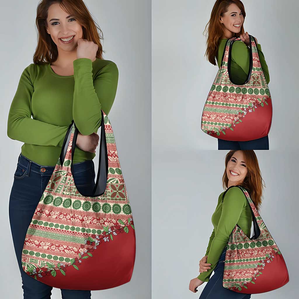 Fiji Marau na Kerisimasi Grocery Bag Red Tagimoucia Tapa Masi Tribal LT9 - Polynesian Pride