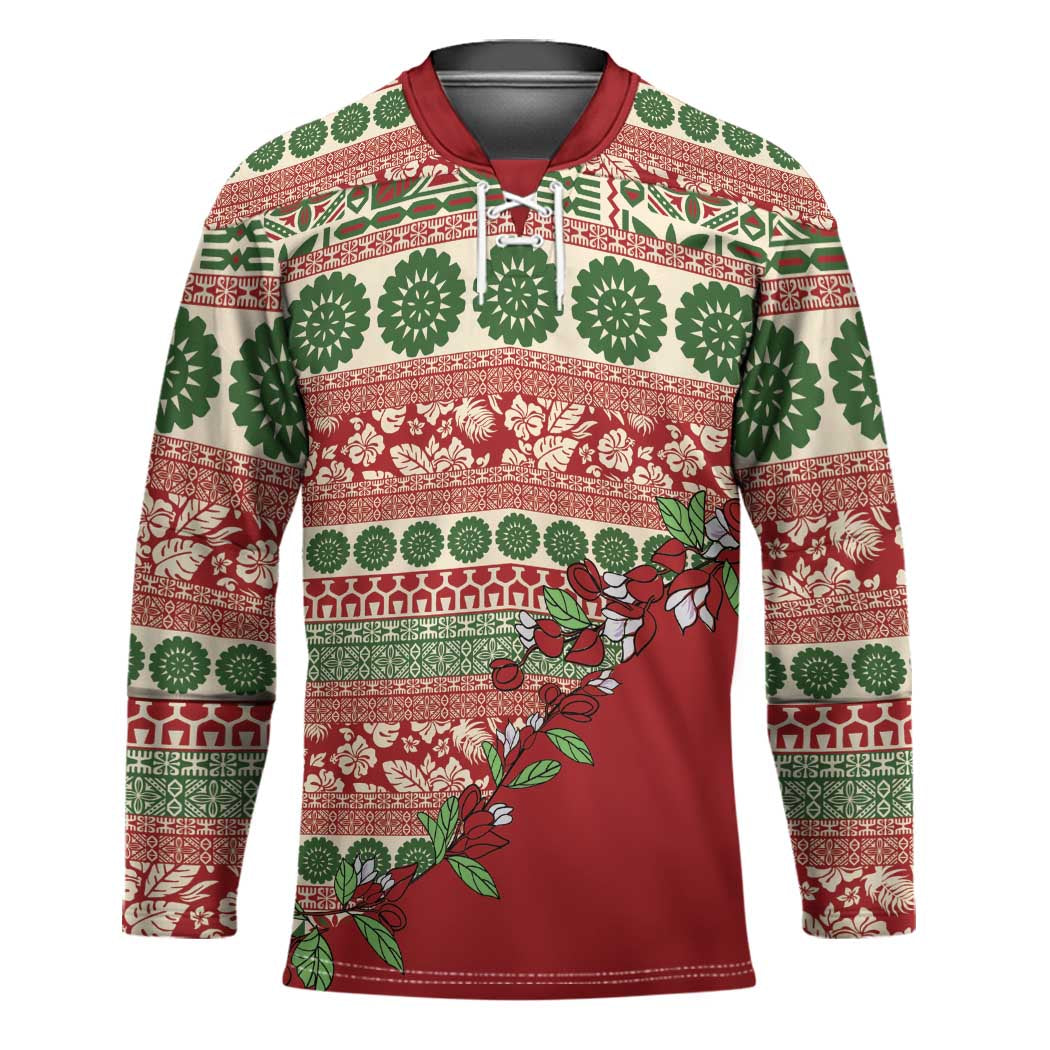 Fiji Marau na Kerisimasi Hockey Jersey Red Tagimoucia Tapa Masi Tribal LT9 Unisex Red - Polynesian Pride