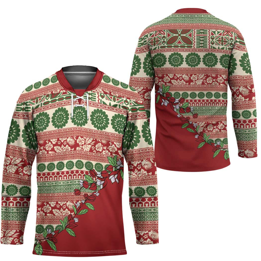 Fiji Marau na Kerisimasi Hockey Jersey Red Tagimoucia Tapa Masi Tribal LT9 - Polynesian Pride