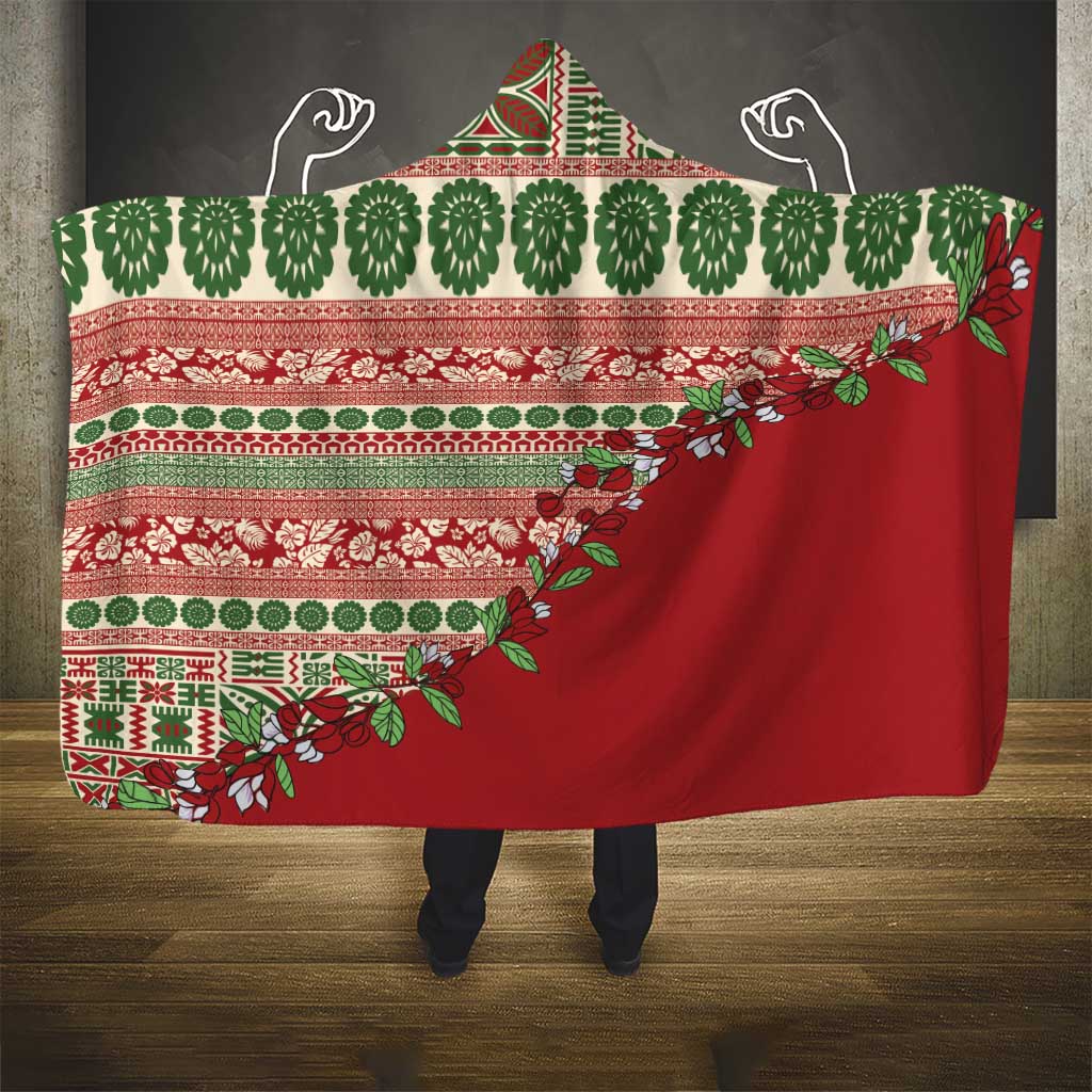 Fiji Marau na Kerisimasi Hooded Blanket Red Tagimoucia Tapa Masi Tribal LT9 - Polynesian Pride
