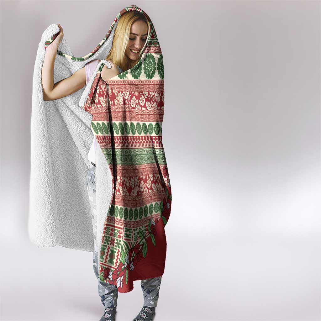 Fiji Marau na Kerisimasi Hooded Blanket Red Tagimoucia Tapa Masi Tribal LT9 - Polynesian Pride