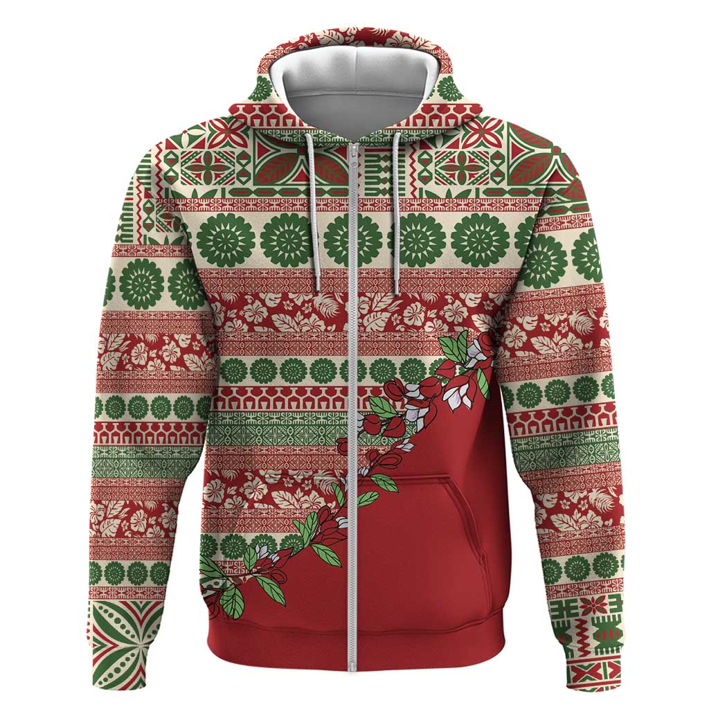 Fiji Marau na Kerisimasi Hoodie Red Tagimoucia Tapa Masi Tribal LT9 Zip Hoodie Red - Polynesian Pride