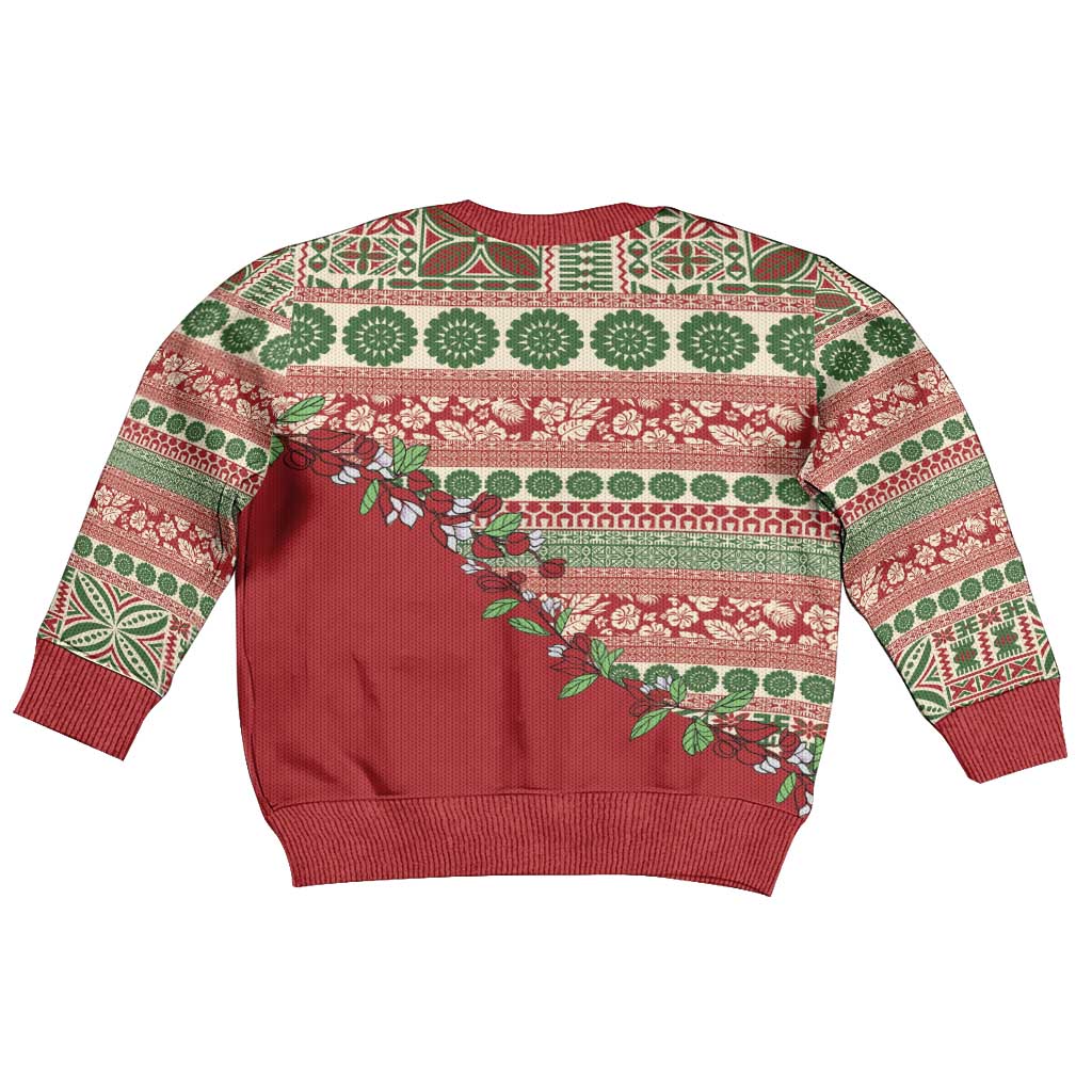 Fiji Marau na Kerisimasi Kid Ugly Christmas Sweater Red Tagimoucia Tapa Masi Tribal LT9 - Polynesian Pride
