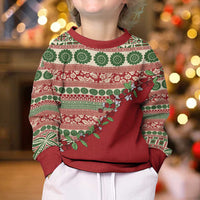 Fiji Marau na Kerisimasi Kid Ugly Christmas Sweater Red Tagimoucia Tapa Masi Tribal LT9 - Polynesian Pride