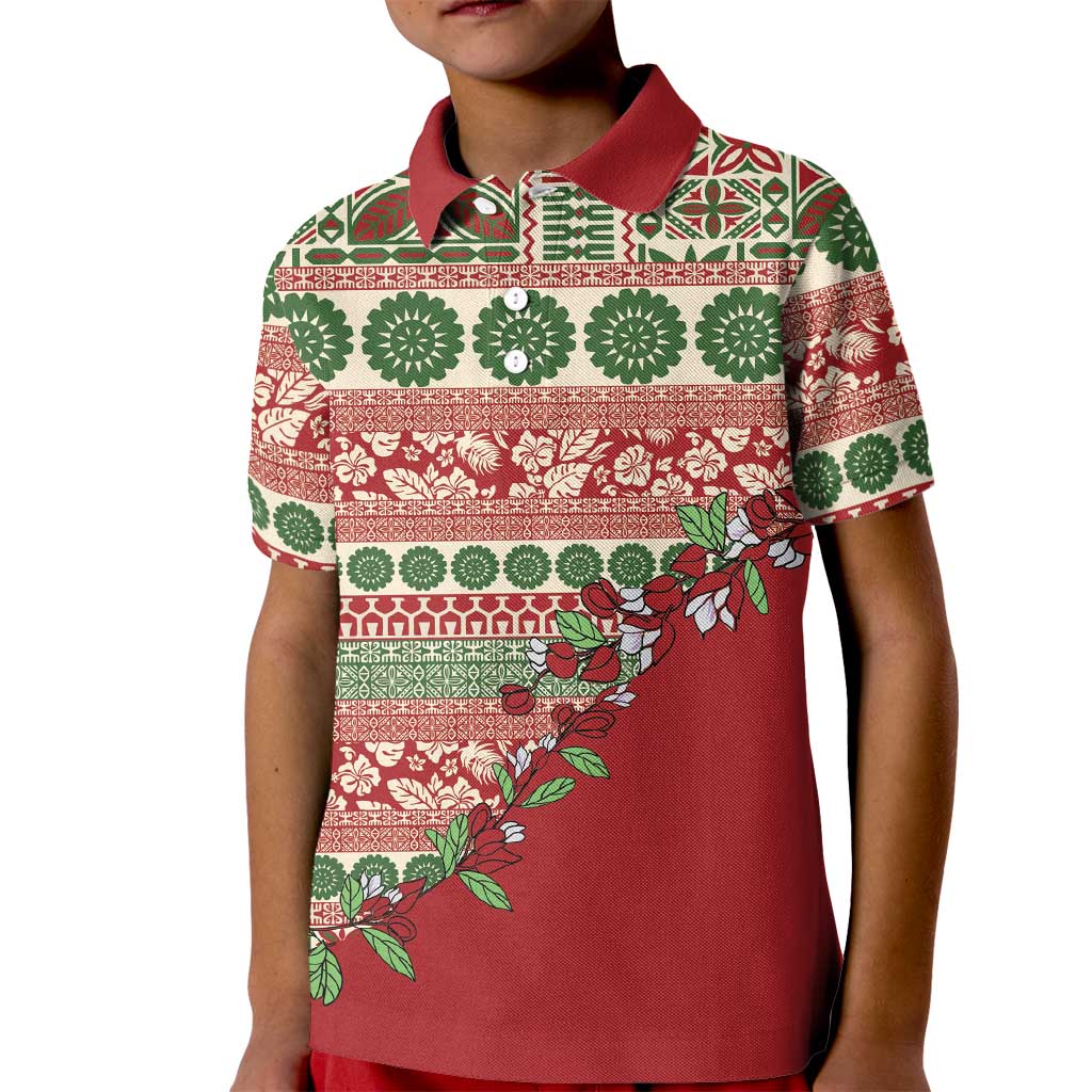 Fiji Marau na Kerisimasi Kid Polo Shirt Red Tagimoucia Tapa Masi Tribal - Polynesian Pride