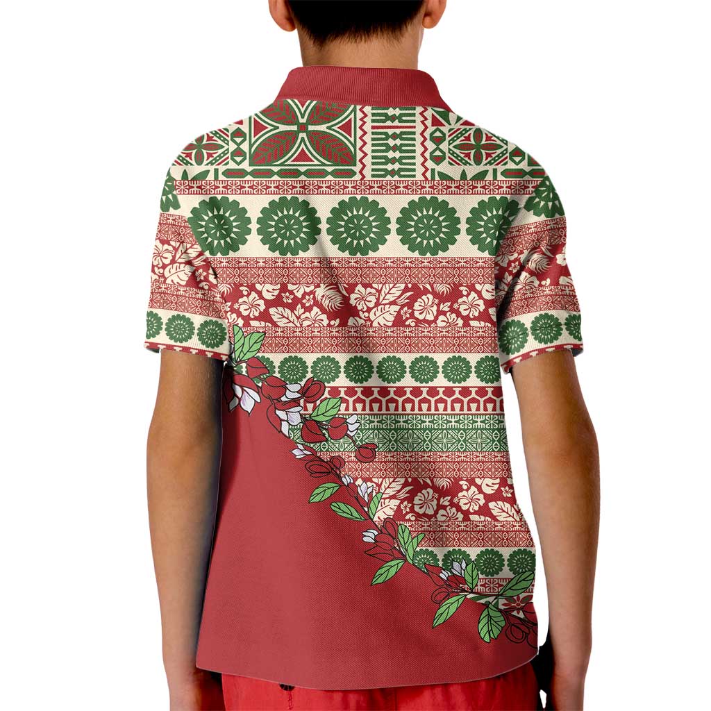 Fiji Marau na Kerisimasi Kid Polo Shirt Red Tagimoucia Tapa Masi Tribal LT9 - Polynesian Pride