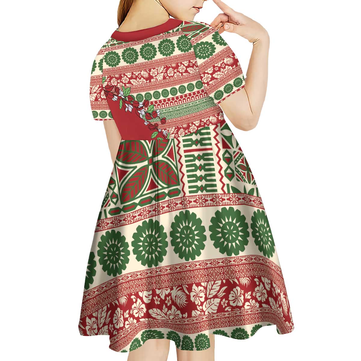 Fiji Marau na Kerisimasi Kid Short Sleeve Dress Red Tagimoucia Tapa Masi Tribal LT9 - Polynesian Pride