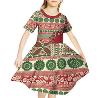 Fiji Marau na Kerisimasi Kid Short Sleeve Dress Red Tagimoucia Tapa Masi Tribal LT9 - Polynesian Pride