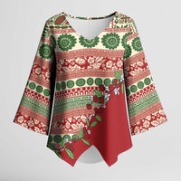 Fiji Marau na Kerisimasi Kimono Sleeve Blouse Red Tagimoucia Tapa Masi Tribal LT9 Female Red - Polynesian Pride