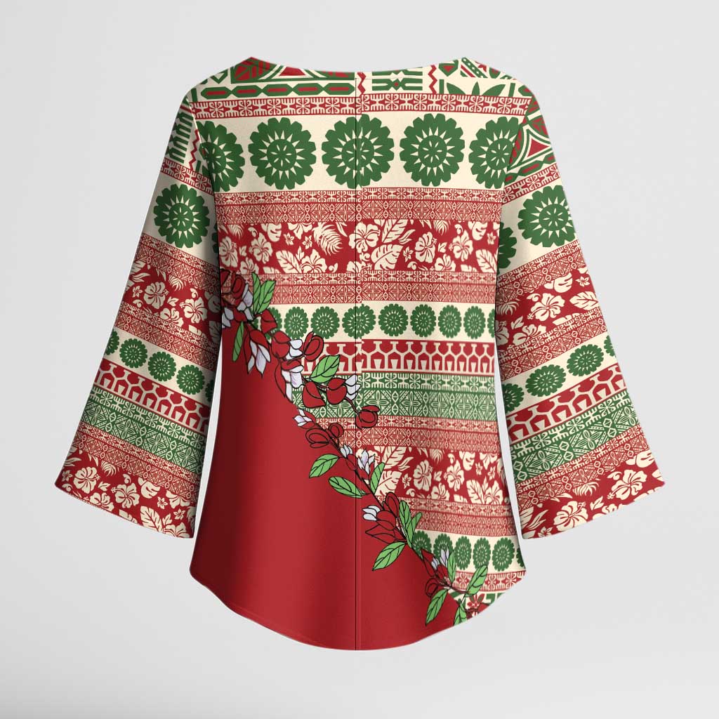 Fiji Marau na Kerisimasi Kimono Sleeve Blouse Red Tagimoucia Tapa Masi Tribal LT9 - Polynesian Pride