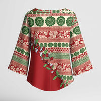 Fiji Marau na Kerisimasi Kimono Sleeve Blouse Red Tagimoucia Tapa Masi Tribal LT9 - Polynesian Pride
