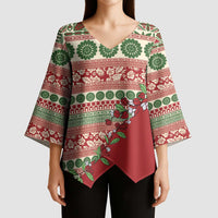 Fiji Marau na Kerisimasi Kimono Sleeve Blouse Red Tagimoucia Tapa Masi Tribal LT9 - Polynesian Pride