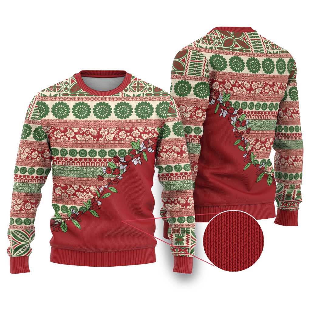 Fiji Marau na Kerisimasi Ugly Christmas Sweater Red Tagimoucia Tapa Masi Tribal LT9 Red - Polynesian Pride