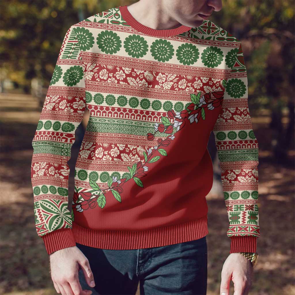 Fiji Marau na Kerisimasi Ugly Christmas Sweater Red Tagimoucia Tapa Masi Tribal LT9 - Polynesian Pride