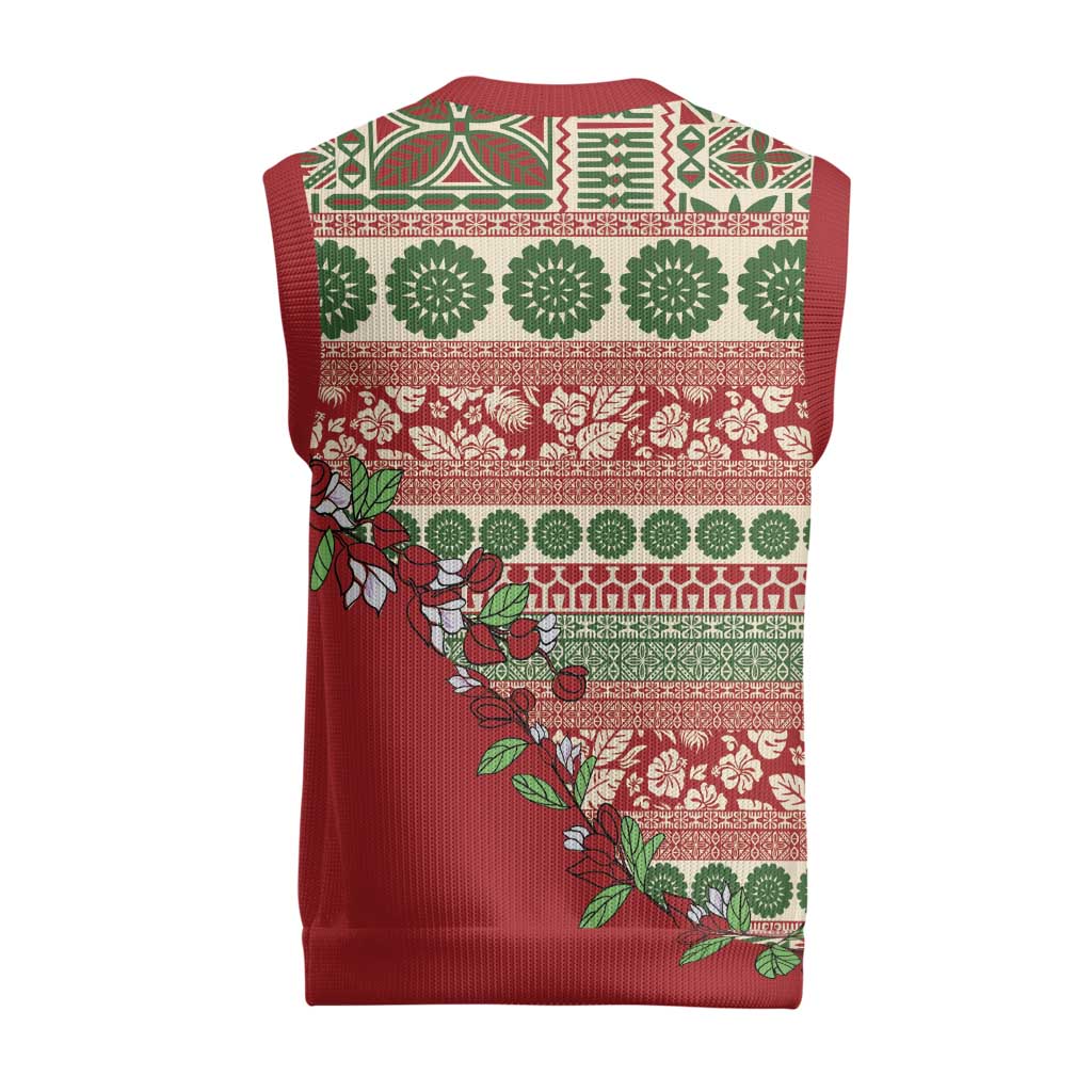 Fiji Marau na Kerisimasi Christmas Knitted V-Neck Vest Red Tagimoucia Tapa Masi Tribal LT9 - Polynesian Pride