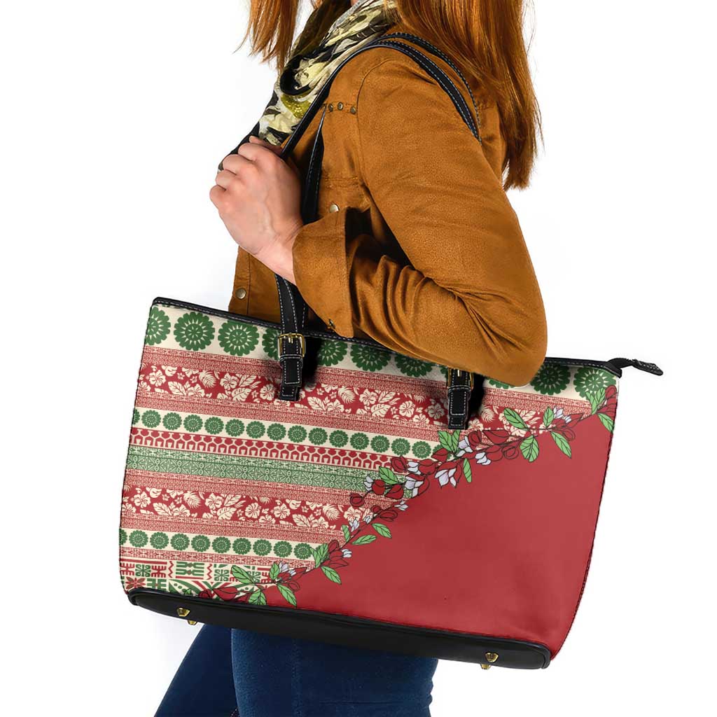 Fiji Marau na Kerisimasi Leather Tote Bag Red Tagimoucia Tapa Masi Tribal LT9 Red - Polynesian Pride