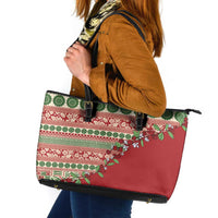 Fiji Marau na Kerisimasi Leather Tote Bag Red Tagimoucia Tapa Masi Tribal LT9 Red - Polynesian Pride