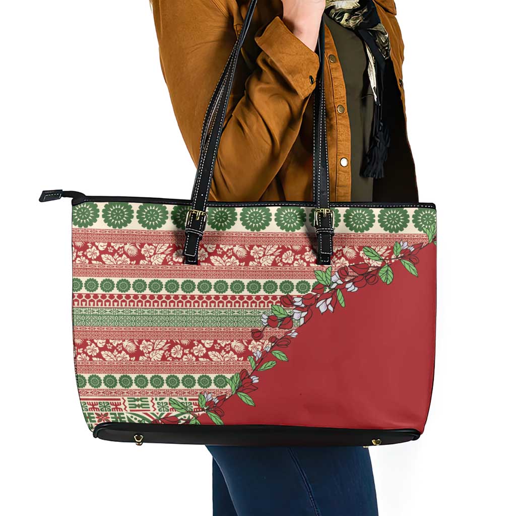 Fiji Marau na Kerisimasi Leather Tote Bag Red Tagimoucia Tapa Masi Tribal LT9 - Polynesian Pride