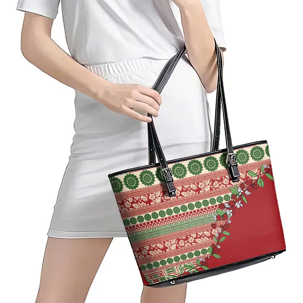 Fiji Marau na Kerisimasi Leather Tote Bag Red Tagimoucia Tapa Masi Tribal LT9 - Polynesian Pride