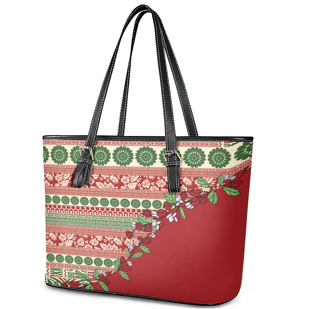 Fiji Marau na Kerisimasi Leather Tote Bag Red Tagimoucia Tapa Masi Tribal LT9 - Polynesian Pride