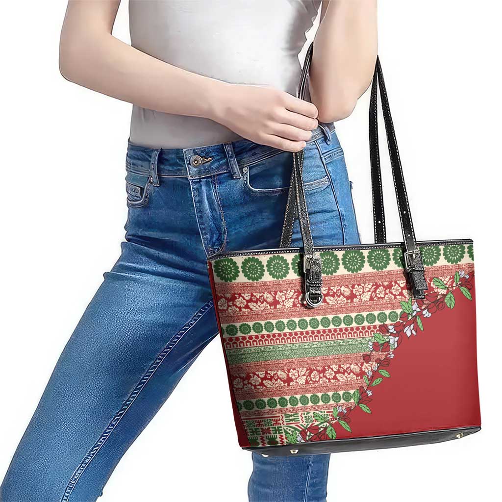 Fiji Marau na Kerisimasi Leather Tote Bag Red Tagimoucia Tapa Masi Tribal LT9 - Polynesian Pride
