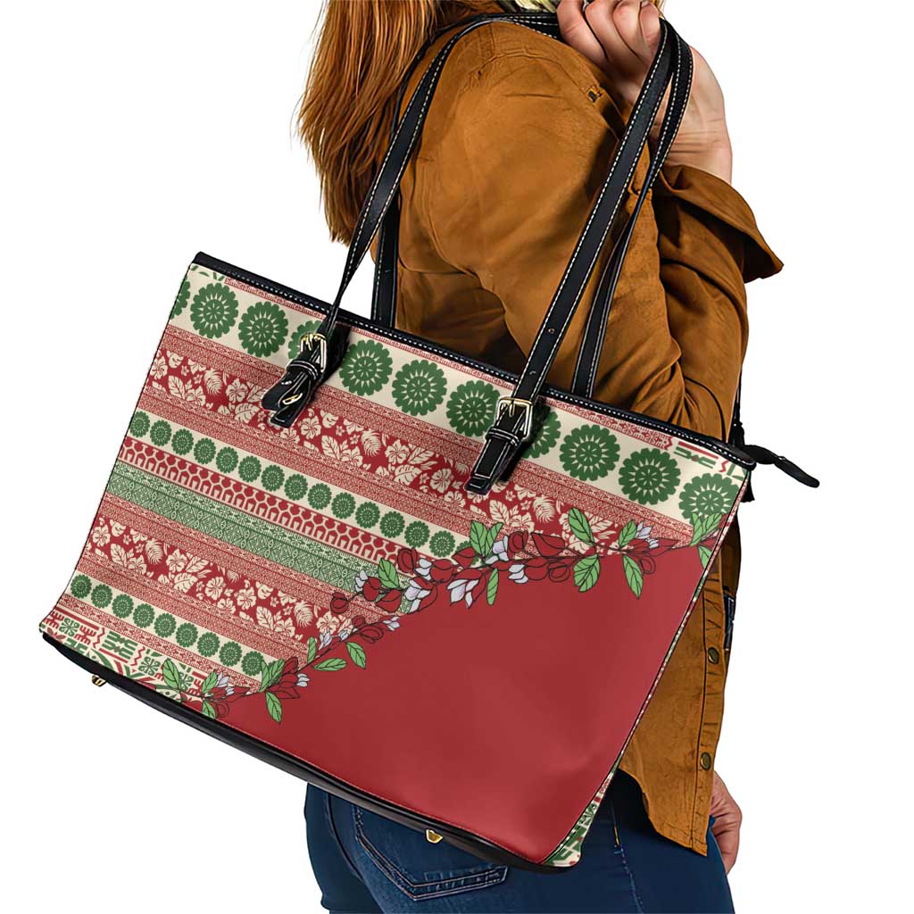 Fiji Marau na Kerisimasi Leather Tote Bag Red Tagimoucia Tapa Masi Tribal LT9 - Polynesian Pride