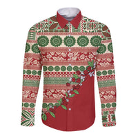 Fiji Marau na Kerisimasi Long Sleeve Button Shirt Red Tagimoucia Tapa Masi Tribal LT9 Unisex Red - Polynesian Pride