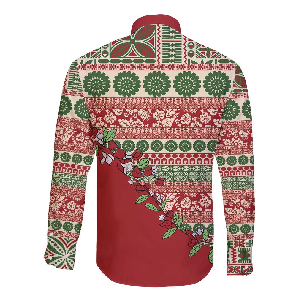 Fiji Marau na Kerisimasi Long Sleeve Button Shirt Red Tagimoucia Tapa Masi Tribal LT9 - Polynesian Pride