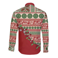 Fiji Marau na Kerisimasi Long Sleeve Button Shirt Red Tagimoucia Tapa Masi Tribal LT9 - Polynesian Pride