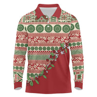 Fiji Marau na Kerisimasi Long Sleeve Polo Shirt Red Tagimoucia Tapa Masi Tribal LT9 Red - Polynesian Pride