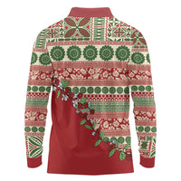 Fiji Marau na Kerisimasi Long Sleeve Polo Shirt Red Tagimoucia Tapa Masi Tribal LT9 - Polynesian Pride