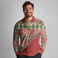 Fiji Marau na Kerisimasi Long Sleeve Polo Shirt Red Tagimoucia Tapa Masi Tribal LT9 - Polynesian Pride
