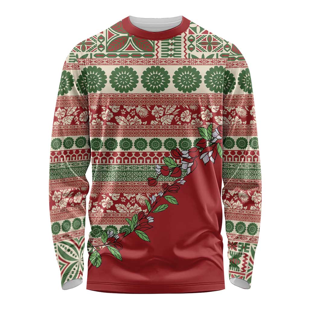 Fiji Marau na Kerisimasi Long Sleeve Shirt Red Tagimoucia Tapa Masi Tribal LT9 Unisex Red - Polynesian Pride