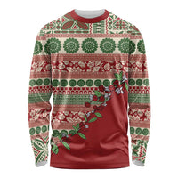 Fiji Marau na Kerisimasi Long Sleeve Shirt Red Tagimoucia Tapa Masi Tribal LT9 Unisex Red - Polynesian Pride