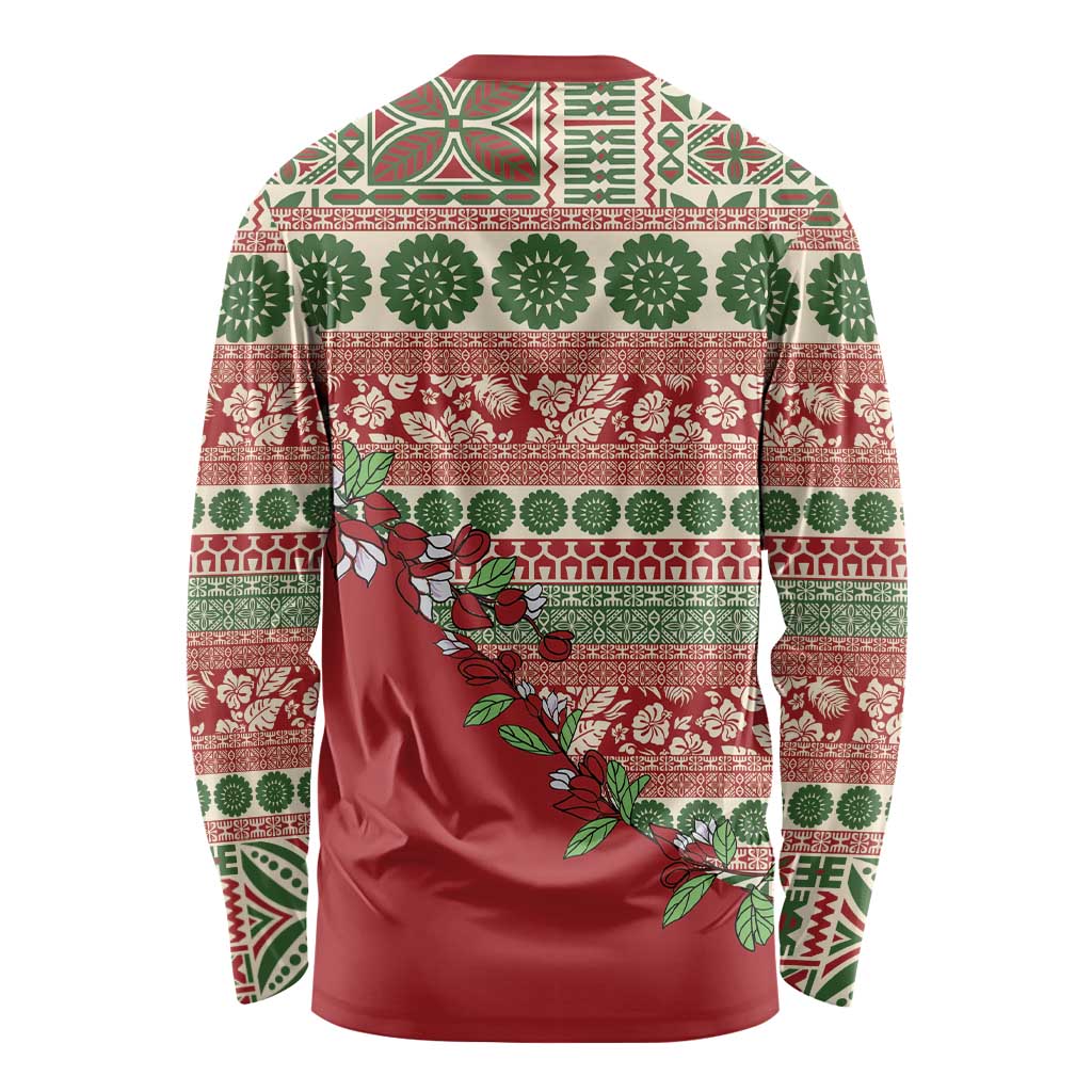Fiji Marau na Kerisimasi Long Sleeve Shirt Red Tagimoucia Tapa Masi Tribal LT9 - Polynesian Pride
