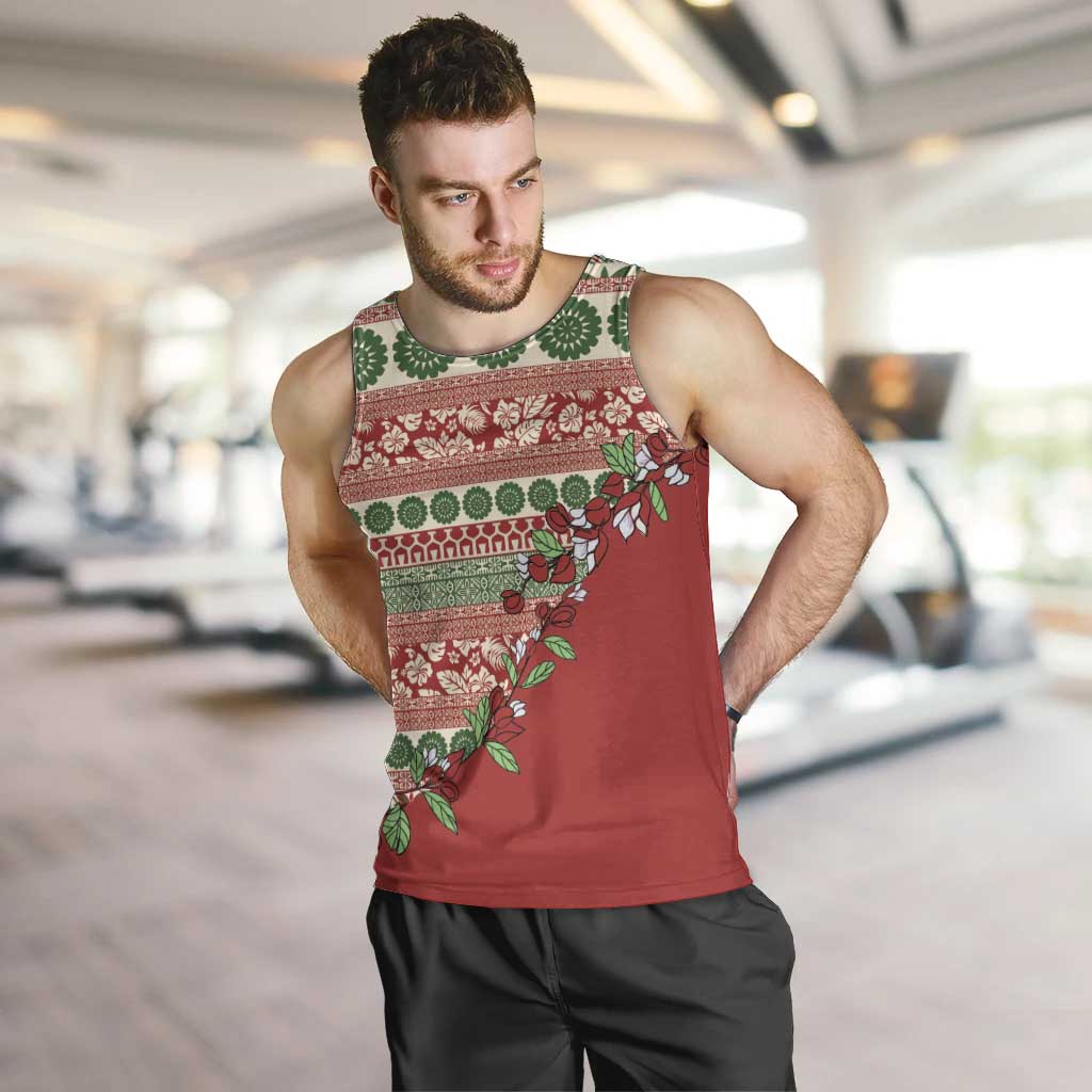Fiji Marau na Kerisimasi Men Tank Top Red Tagimoucia Tapa Masi Tribal LT9 Red - Polynesian Pride