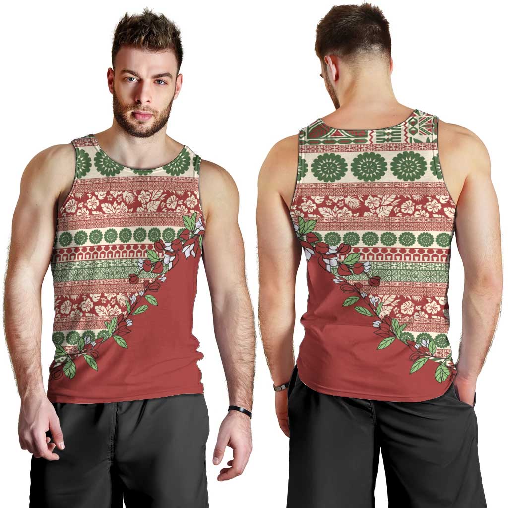 Fiji Marau na Kerisimasi Men Tank Top Red Tagimoucia Tapa Masi Tribal LT9 - Polynesian Pride