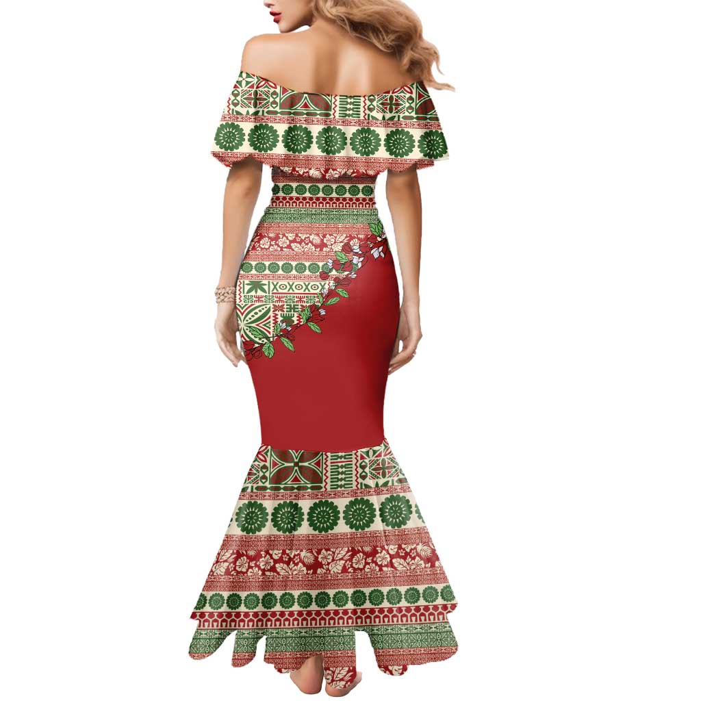 Fiji Marau na Kerisimasi Mermaid Dress Red Tagimoucia Tapa Masi Tribal LT9 - Polynesian Pride