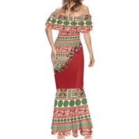 Fiji Marau na Kerisimasi Mermaid Dress Red Tagimoucia Tapa Masi Tribal LT9 - Polynesian Pride