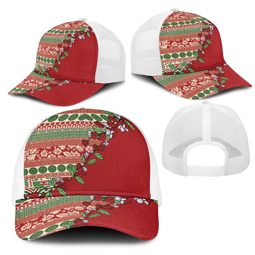 Fiji Marau na Kerisimasi Mesh Trucker Cap Red Tagimoucia Tapa Masi Tribal - Polynesian Pride
