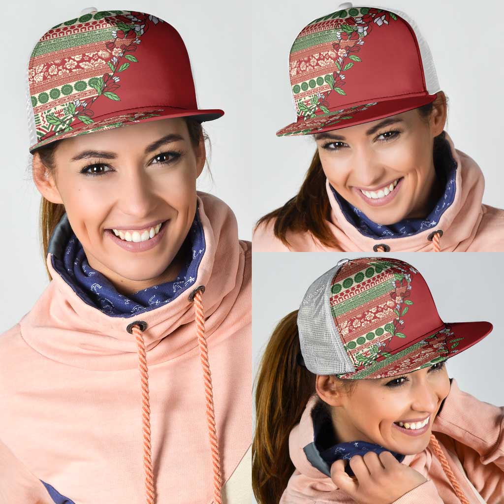 Fiji Marau na Kerisimasi Mesh Trucker Cap Red Tagimoucia Tapa Masi Tribal - Polynesian Pride
